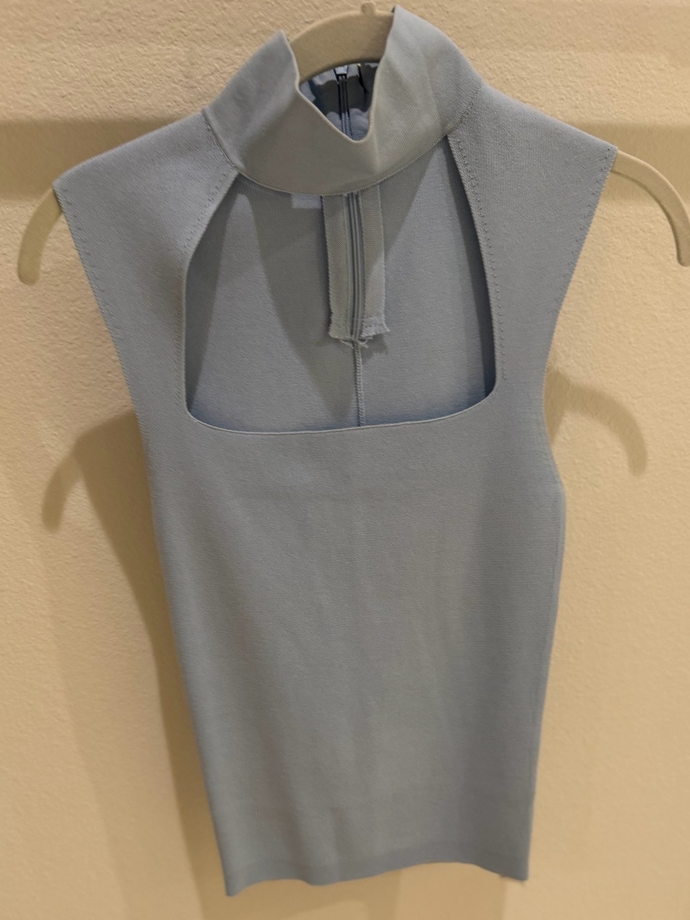 Zara Sleeveless Mock Neck Cutout Top - Light Blue